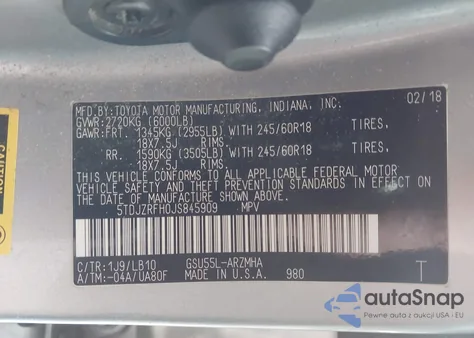 2018 Toyota Highlander Xle from USA, damaged, VIN 5TDJZRFH0JS845909
